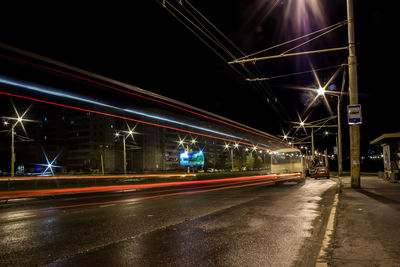 Light trails on street at night