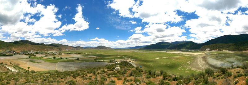 Scenic view of landscape against cloudy sky