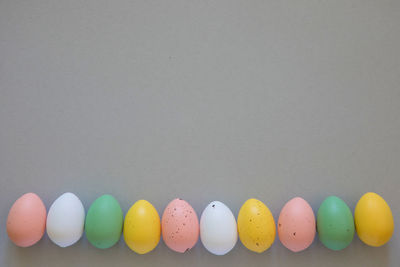 Close-up of colorful easter eggs against white background