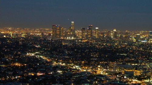 High angle view of city at night