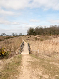 View of trail on field against sky