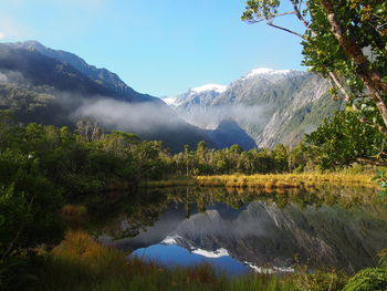 Scenic view of lake in forest during winter