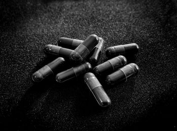 High angle view of objects on table