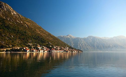 Scenic view of lake against clear sky
