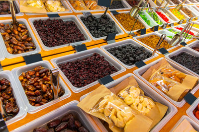 High angle view of food for sale