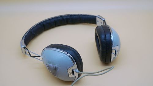 High angle view of headphones against white background