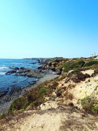 Scenic view of sea against clear sky