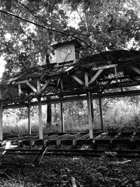 Low angle view of abandoned built structure