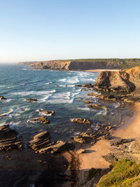 Scenic view of sea against clear sky