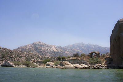 Scenic view of lake against clear sky