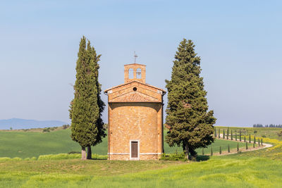 View to a chapel in rural italian landscape