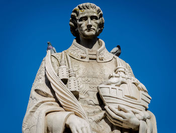 Low angle view of statue against clear blue sky