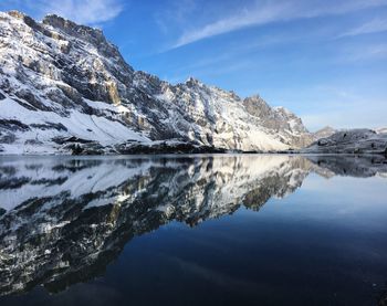 Reflection of mountains in lake against sky