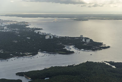 Beautiful aerial view to flooded amazon rainforest and river