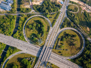 High angle view of road and cityscape