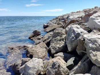 Scenic view of calm sea against blue sky