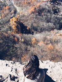 Rear view of woman on rock