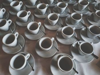 High angle view of coffee cups