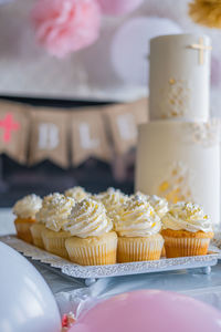 Close-up of cupcakes on table