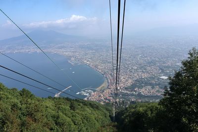 Overhead cable car over mountains