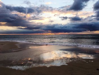 Scenic view of beach against sky during sunset