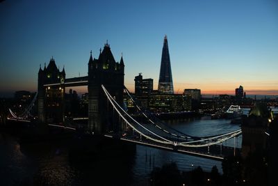 Bridge over river against buildings in city