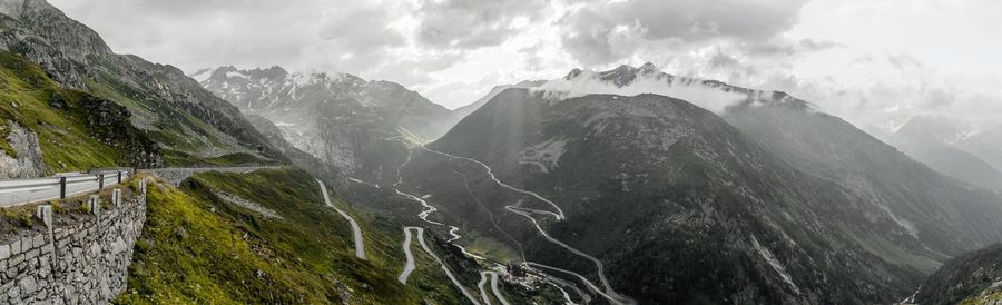 Panoramic view of landscape and mountains against sky