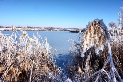 Frozen lake against sky during winter