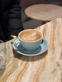 High angle view of coffee on table