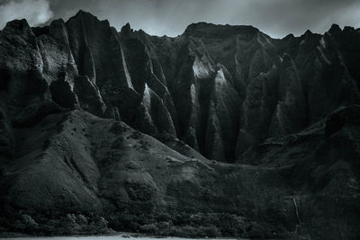 Panoramic view of rock formations on coastline. na pali coast, kauai island hawaii