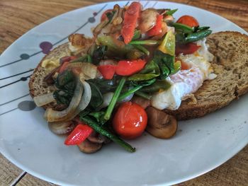 High angle view of salad served in plate