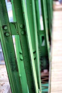 Close-up of green metal fence