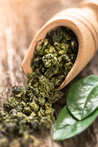 Close-up of leaves on table