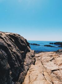 Scenic view of sea against clear blue sky