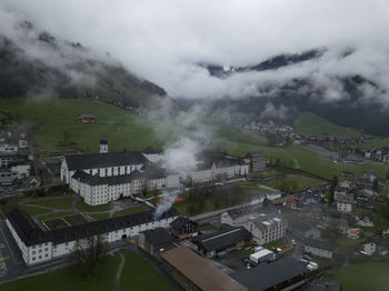 High angle view of buildings in city