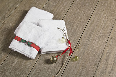 High angle view of christmas decoration on table