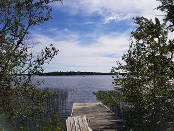 Scenic view of lake against cloudy sky