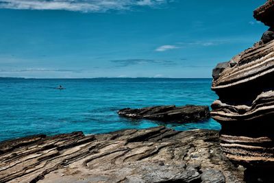 Scenic view of sea against blue sky