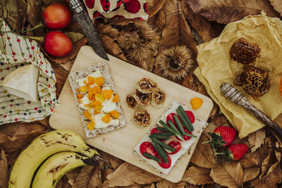 High angle view of fruits on table