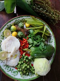 High angle view of fruits in plate