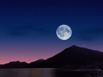 Scenic view of mountains against sky at night