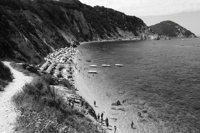 High angle view of sea shore against sky