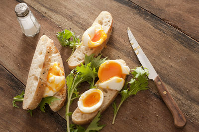 High angle view of food on table