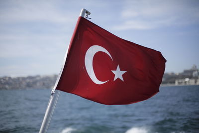 Turkish flag on boat at bosphorus