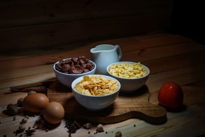 High angle view of breakfast on table