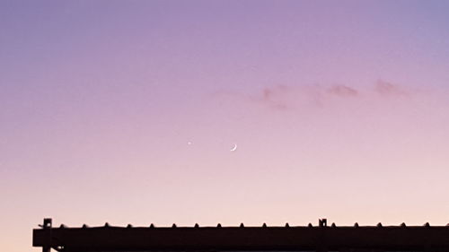 Silhouette people on field against clear sky at sunset