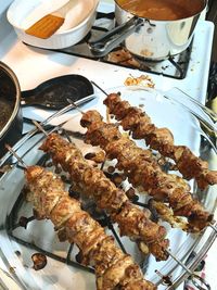 High angle view of food in plate on table