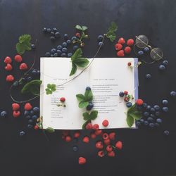 High angle view of fruits on table