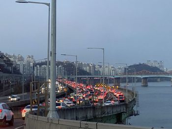 High angle view of bridge over river in city