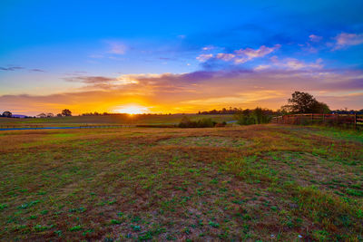 Scenic view of field against sky during sunset